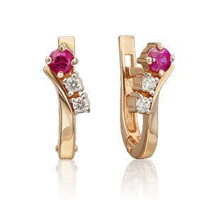 English Lock earrings in Rose Gold with Ruby and Diamonds-029