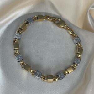 14K TWO TONE GOLD N WHITE LOCK LINK BRACELET