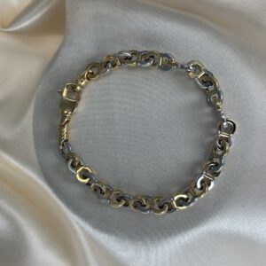 14K TWO TONE GOLD N WHITE COLAR LINK BRACELET