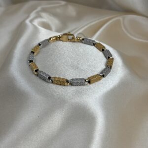 14K TWO TONE GOLD N WHITE TEXTURED BRACELET