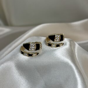 18K GOLD ADJUSTABLE SNAKE STYLE WITH BLACK AND CLEAR STONES