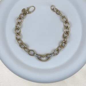 14K YELLOW AND WHITE GOLD DIAMOND-CUT HEART LINK BRACELET