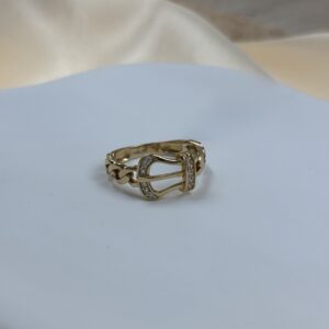 14K YELLOW GOLD BELT BUCKLE RING WITH A CHAIN AND LINK DESIGN