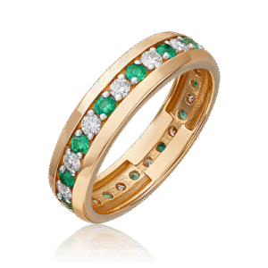 Rose gold ring with diamonds and emeralds-105