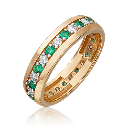 Rose gold ring with diamonds and emeralds-105
