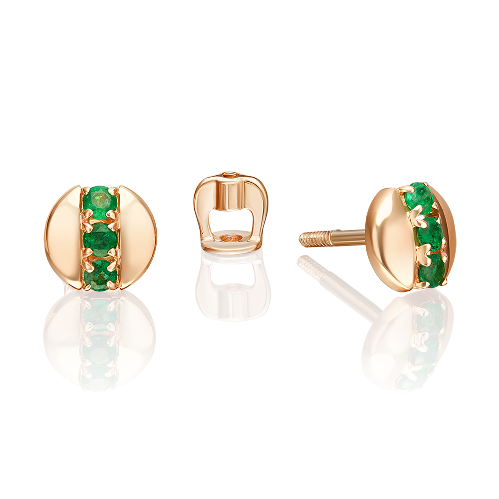 Rose gold stud earrings with emerald-002