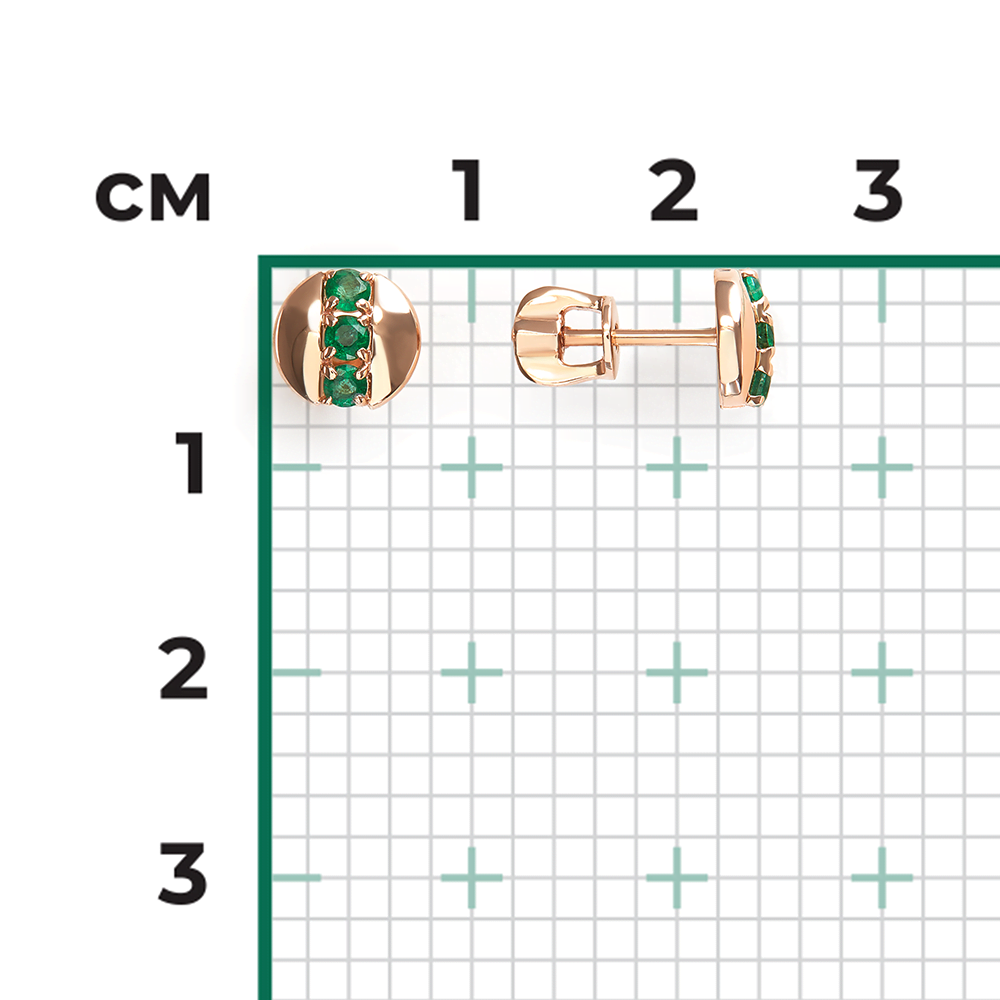 Rose gold stud earrings with emerald-002