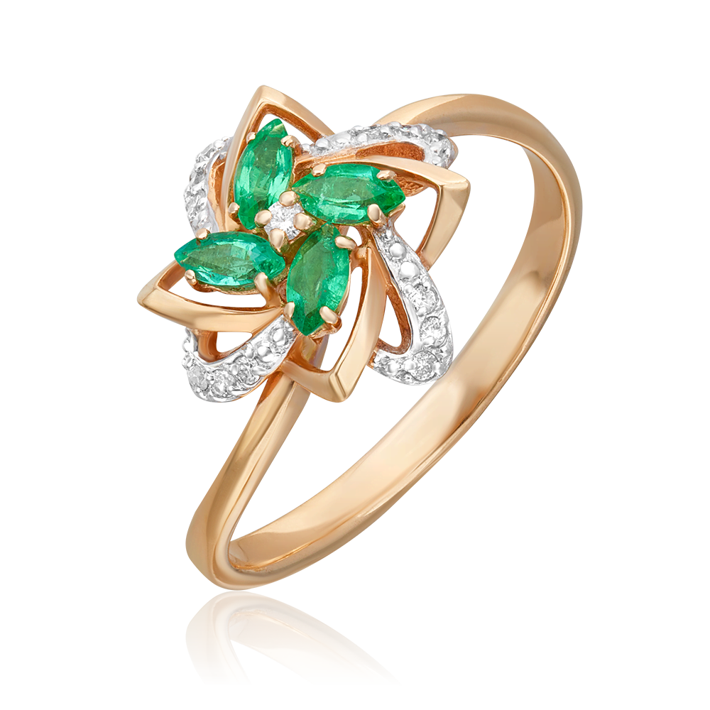 Rose Gold Ring with Emeralds and Diamonds-035