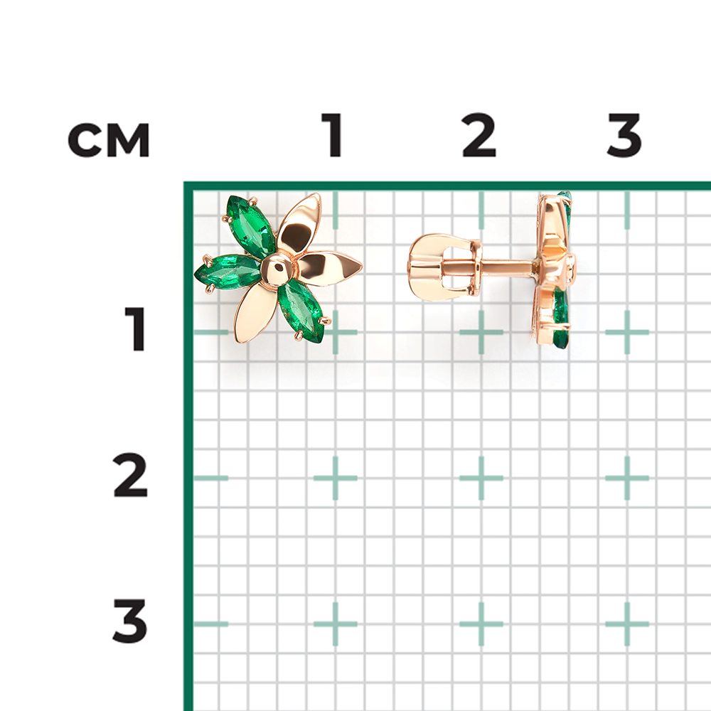 Stud Earrings in Rose Gold with Emeralds-040