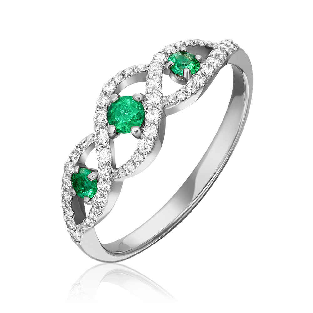 white gold ring with diamonds and emeralds-053