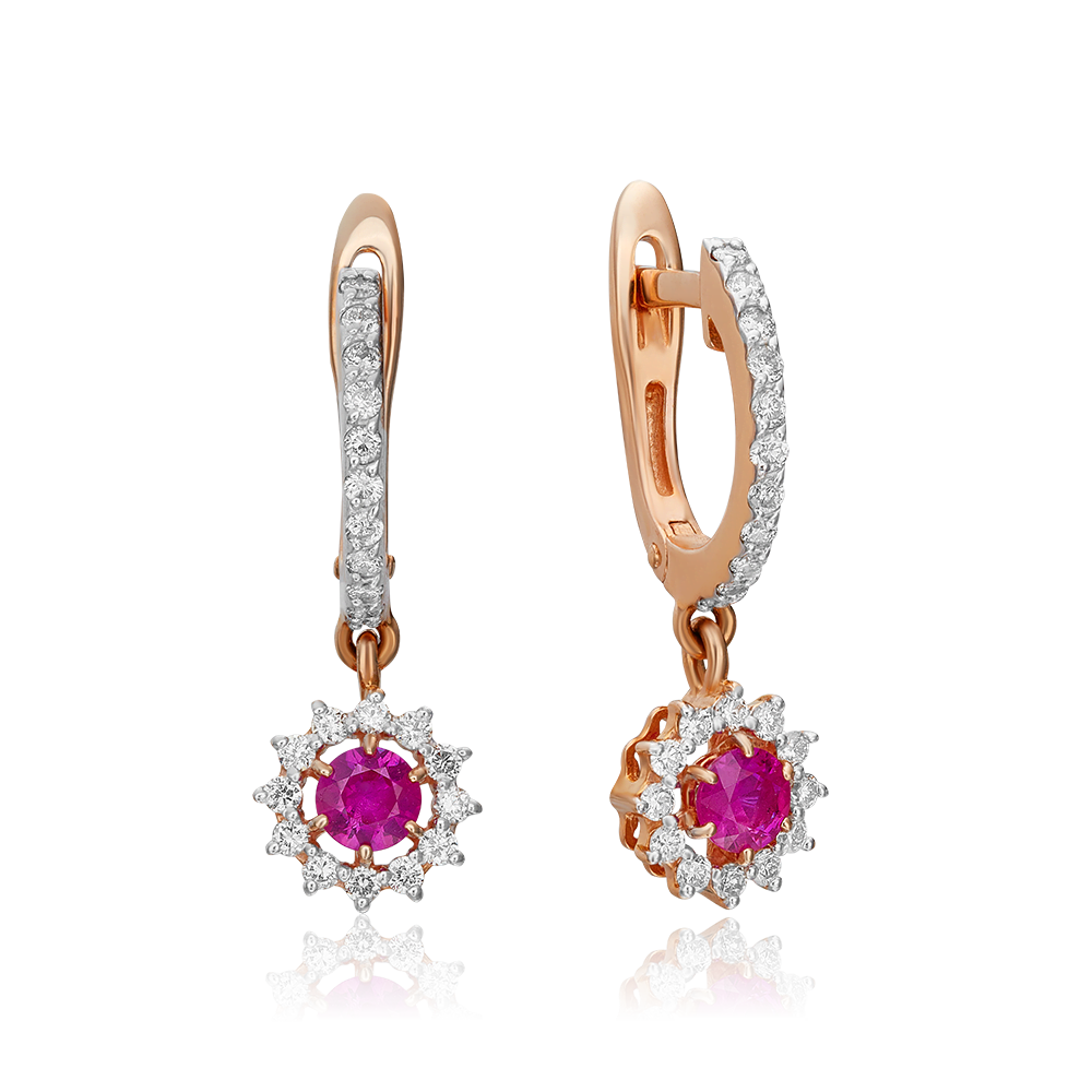 English lock earrings in red gold with ruby and diamonds-026