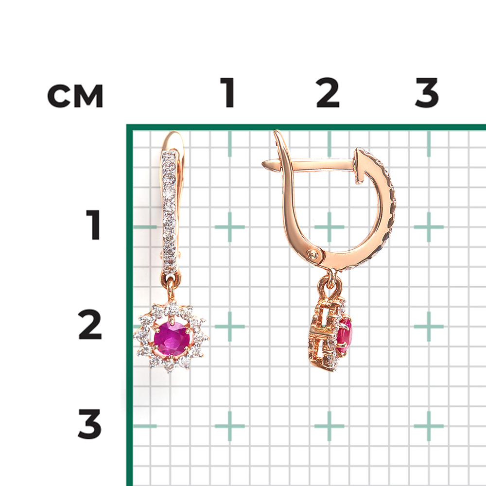 English lock earrings in red gold with ruby and diamonds-026