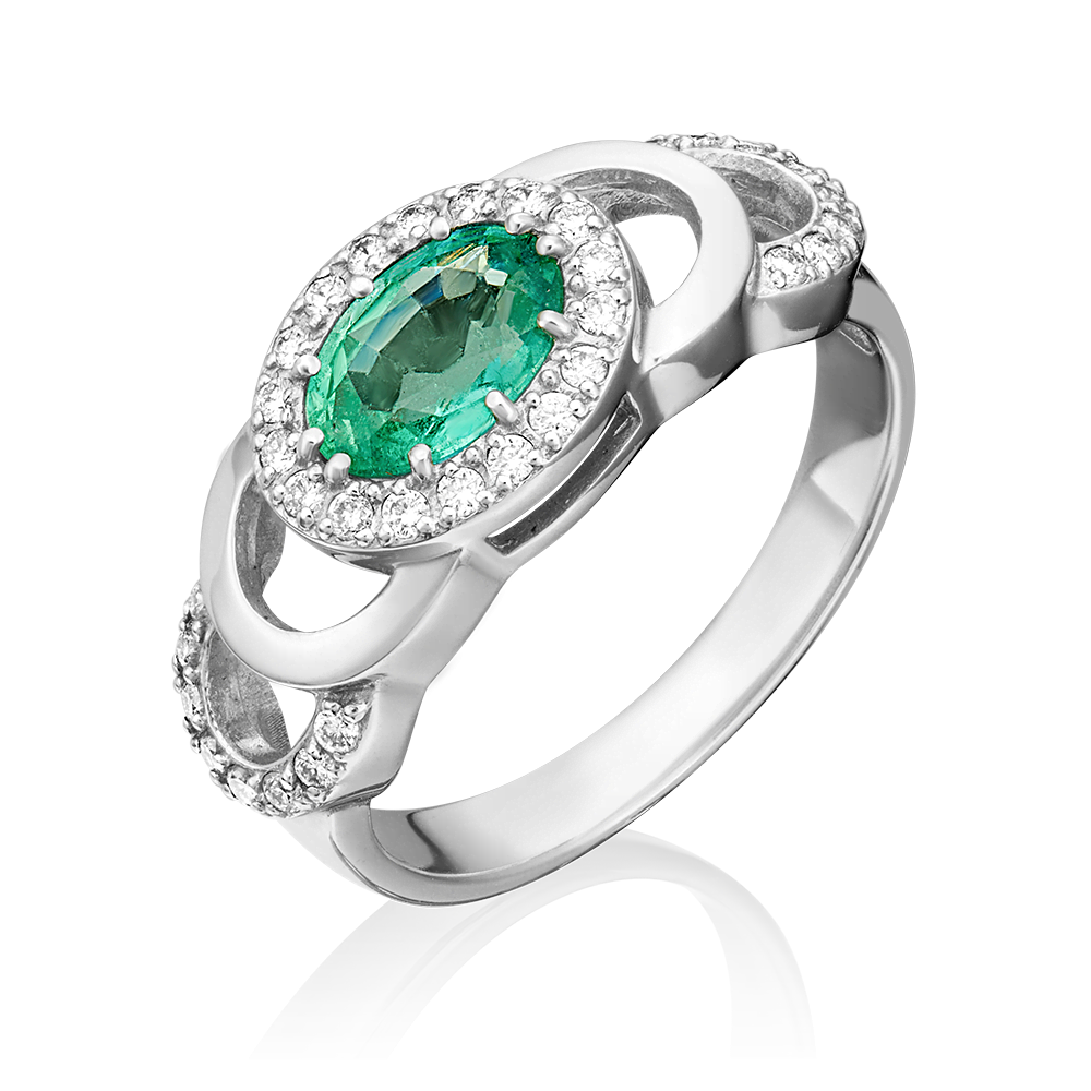 White gold emerald diamond ring-036