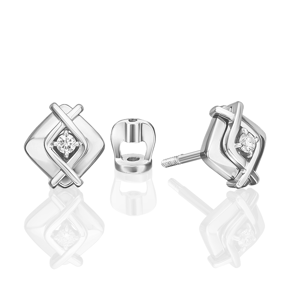 Stud Earrings in white gold with a diamond-024