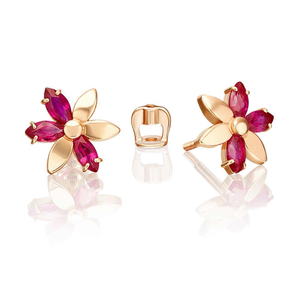 Stud Earrings in Rose Gold with Rubies-061