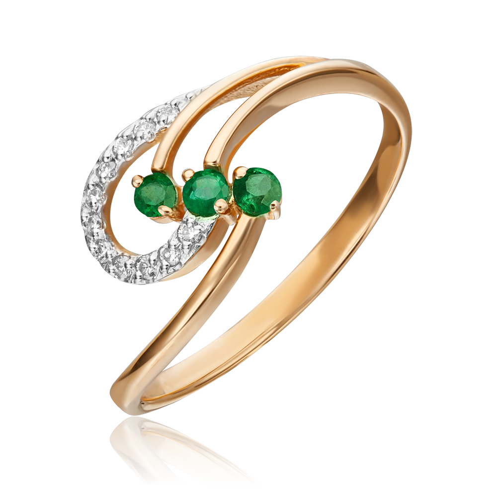 Rose gold ring with emeralds and diamonds-058