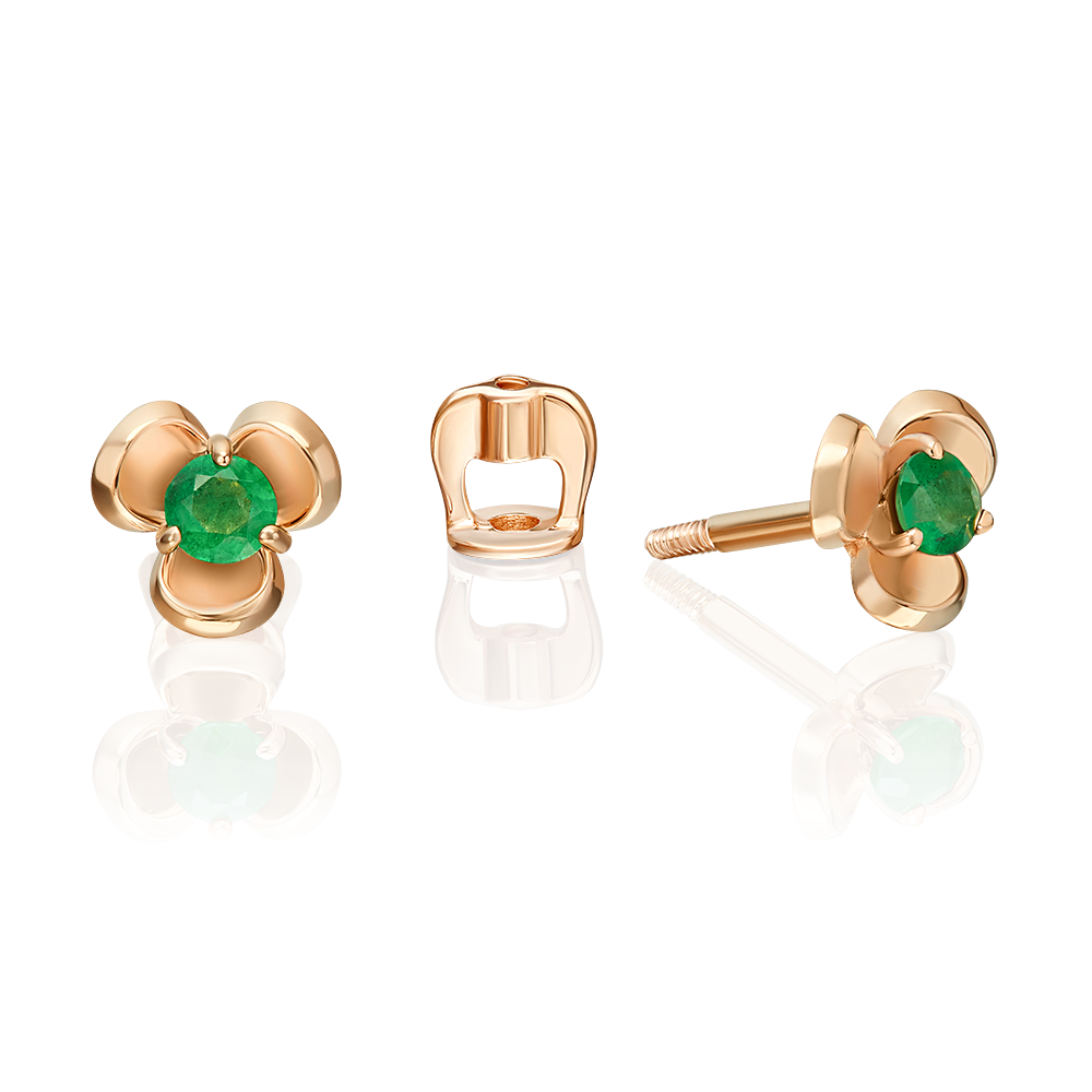 Stud Earrings in Rose Gold with Emerald-054