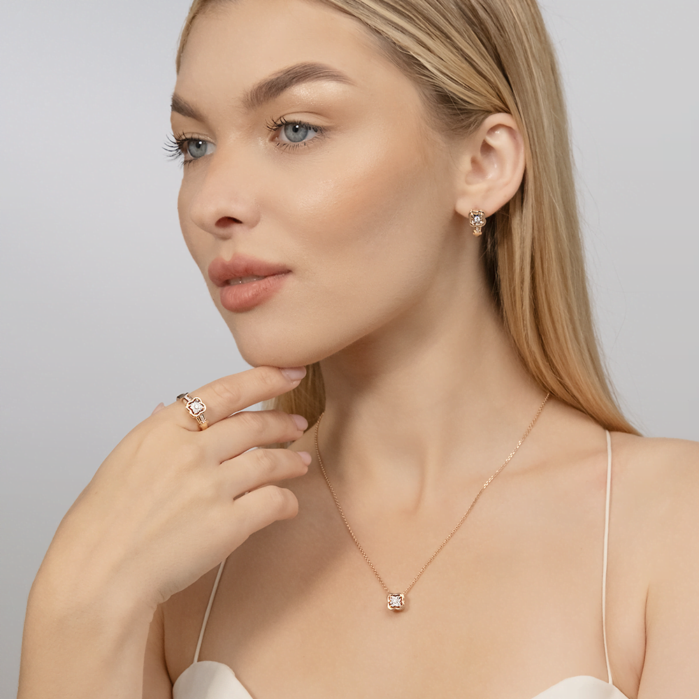English lock earrings in combined gold and diamonds-049