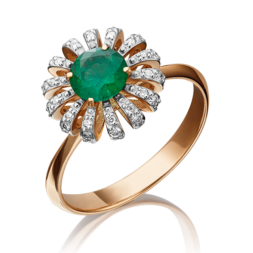 Rose gold ring with emerald and diamonds-028