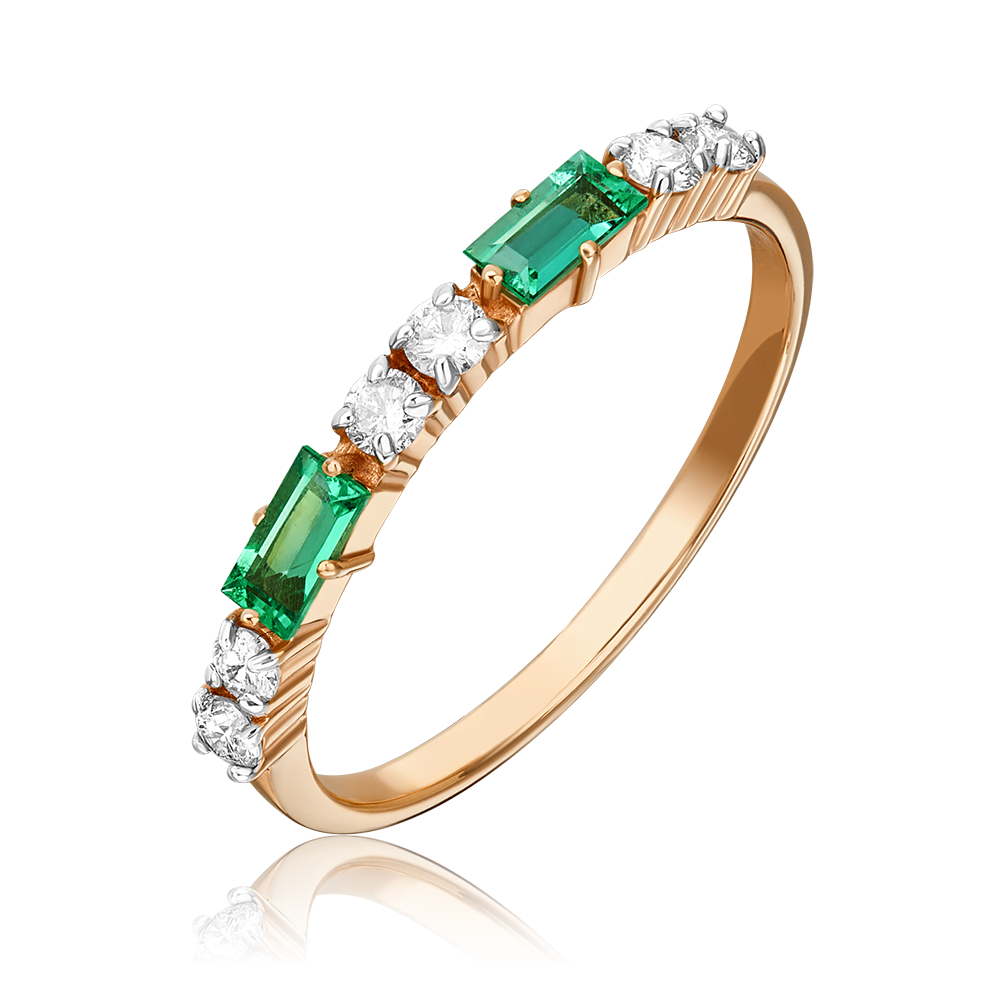 Rose gold ring with emerald baguettes and diamonds-062