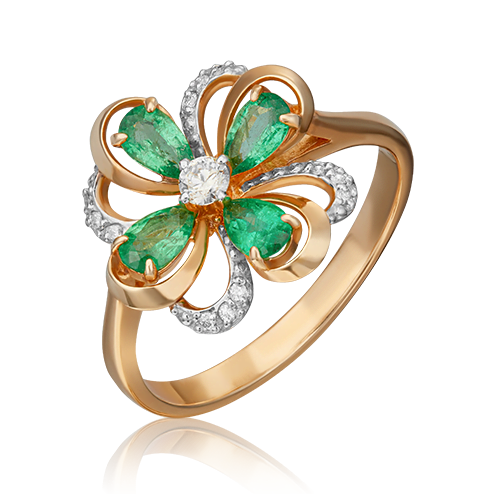 Rose gold ring with emeralds and diamonds-100