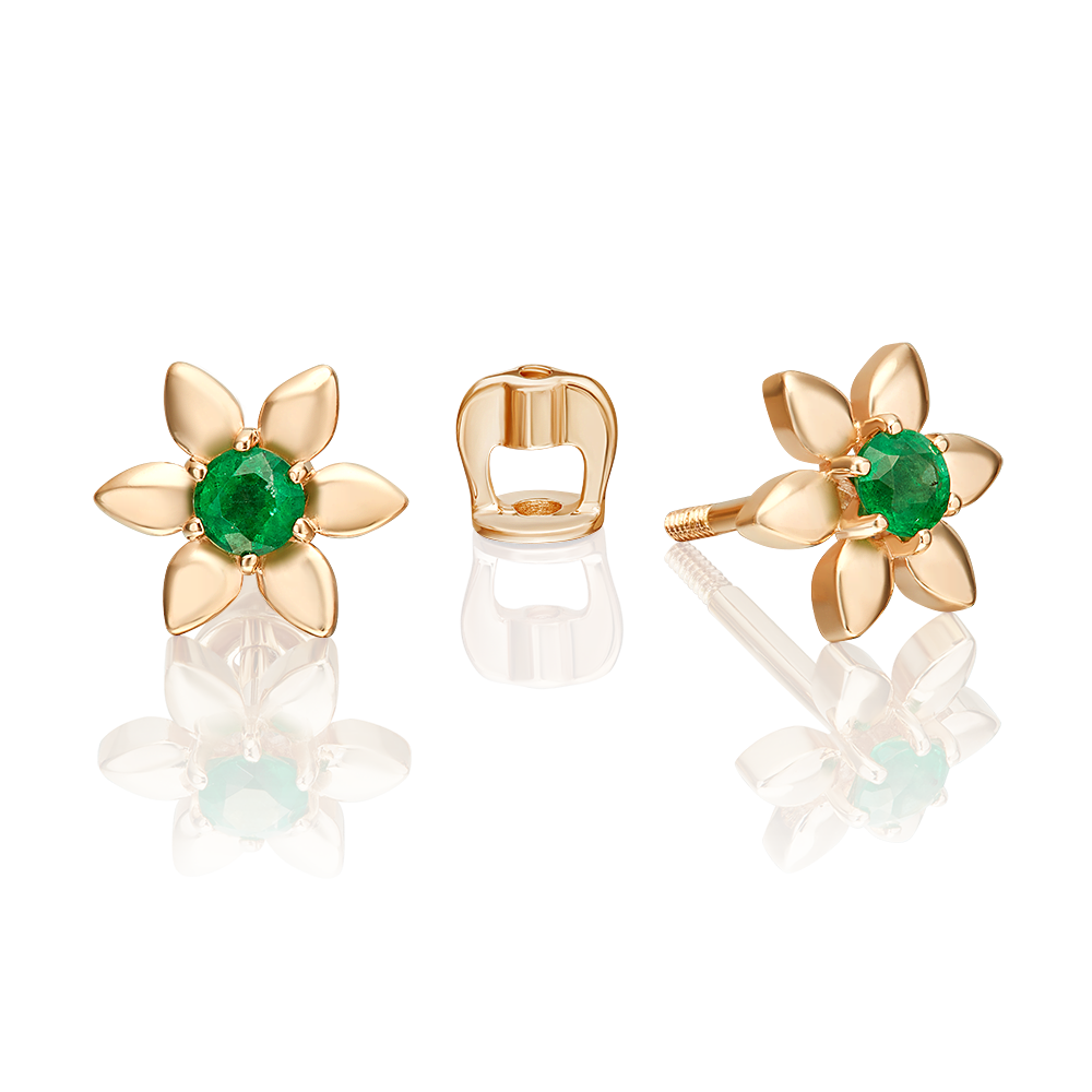 Stud Earrings in rose gold with Emerald-030