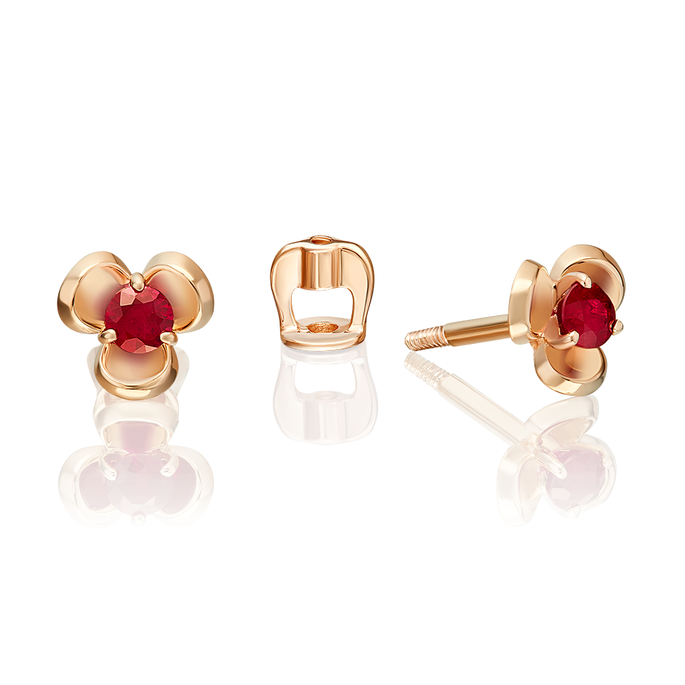 Stud Earrings in Rose gold with Ruby-058