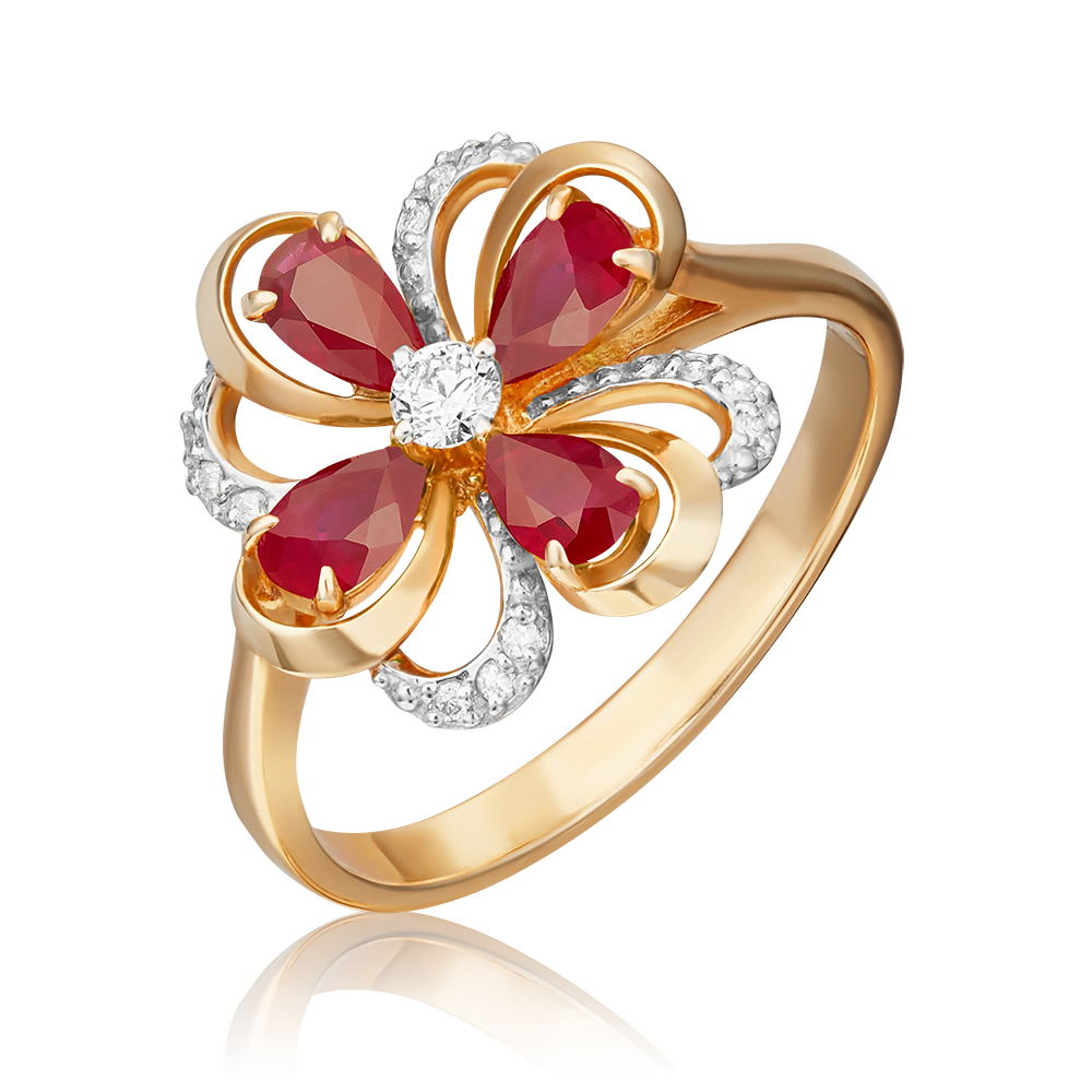 Rose gold ring with diamonds and rubies-061
