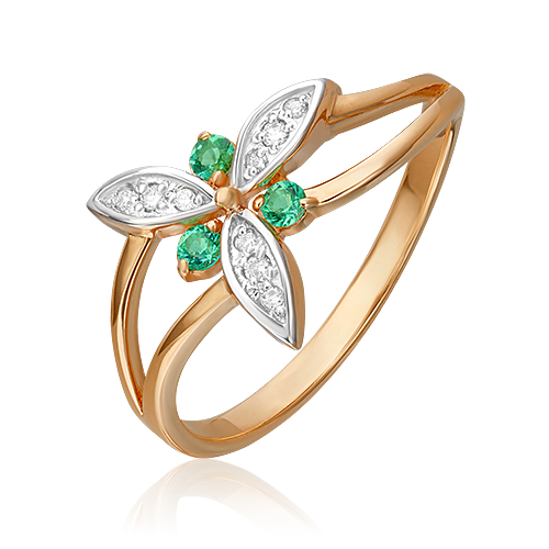 Rose gold ring with emeralds and diamonds-007