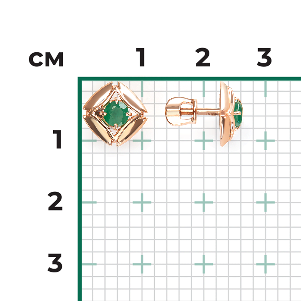Red gold stud earrings with emerald-008