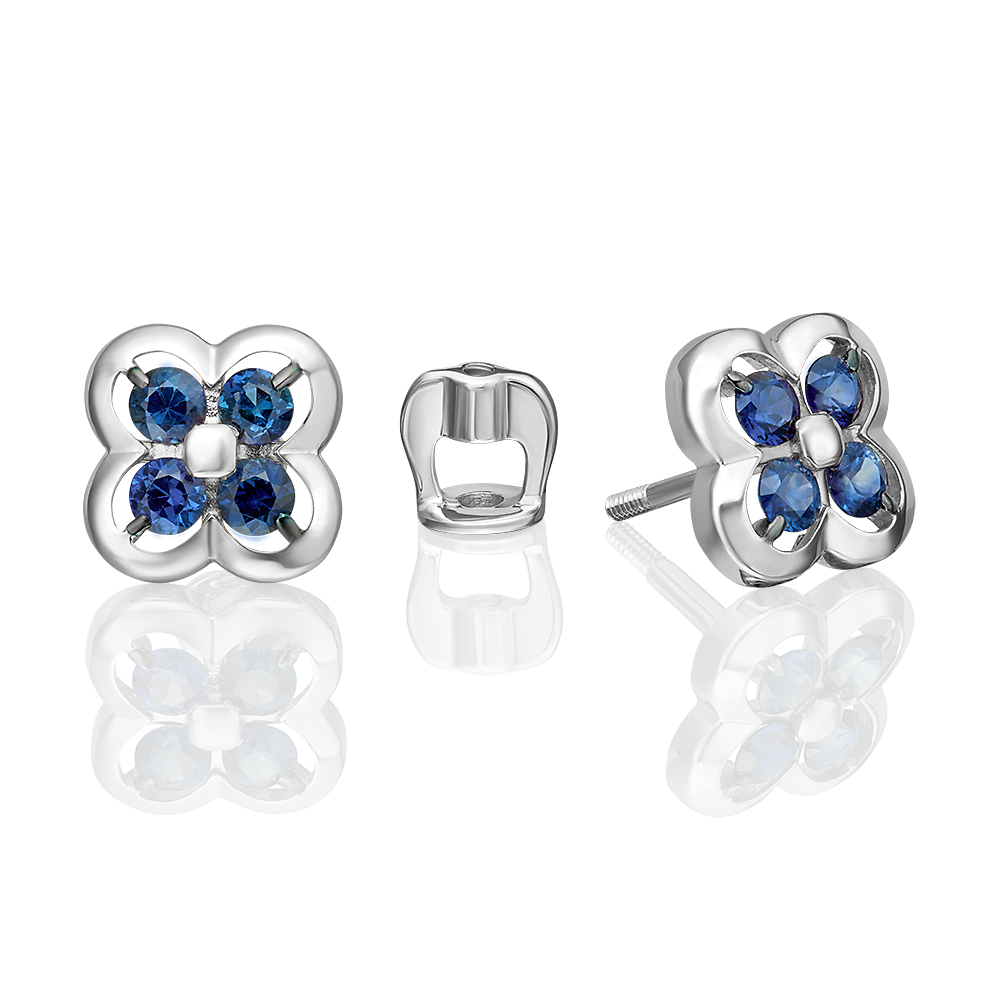 Stud earrings in white gold with sapphires-019