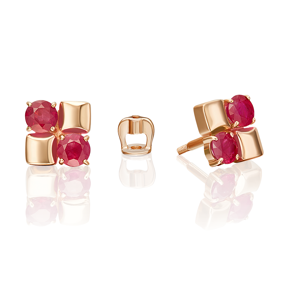 Stud Earrings in Rose Gold with Rubies-047