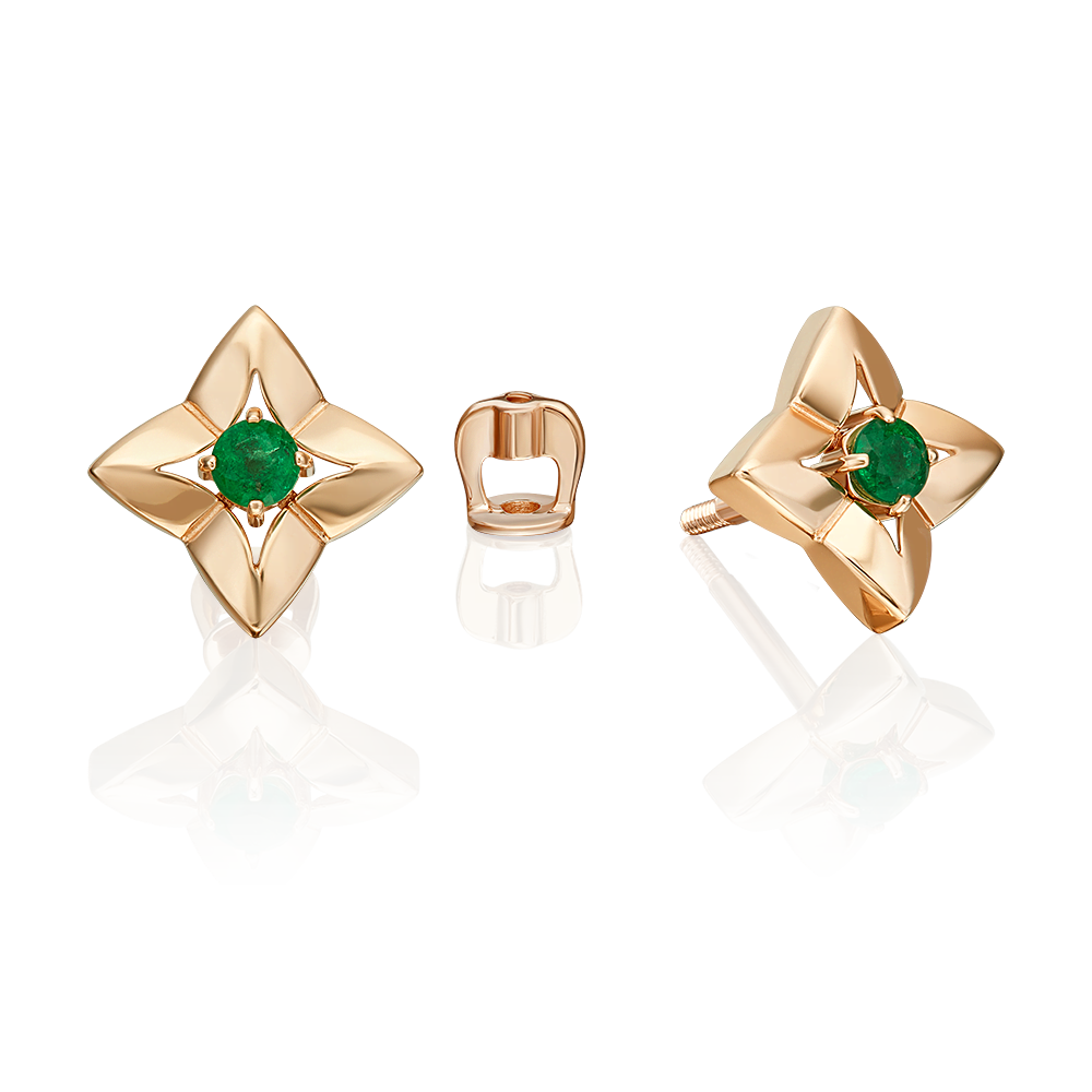 Rose gold stud earrings with emerald-006