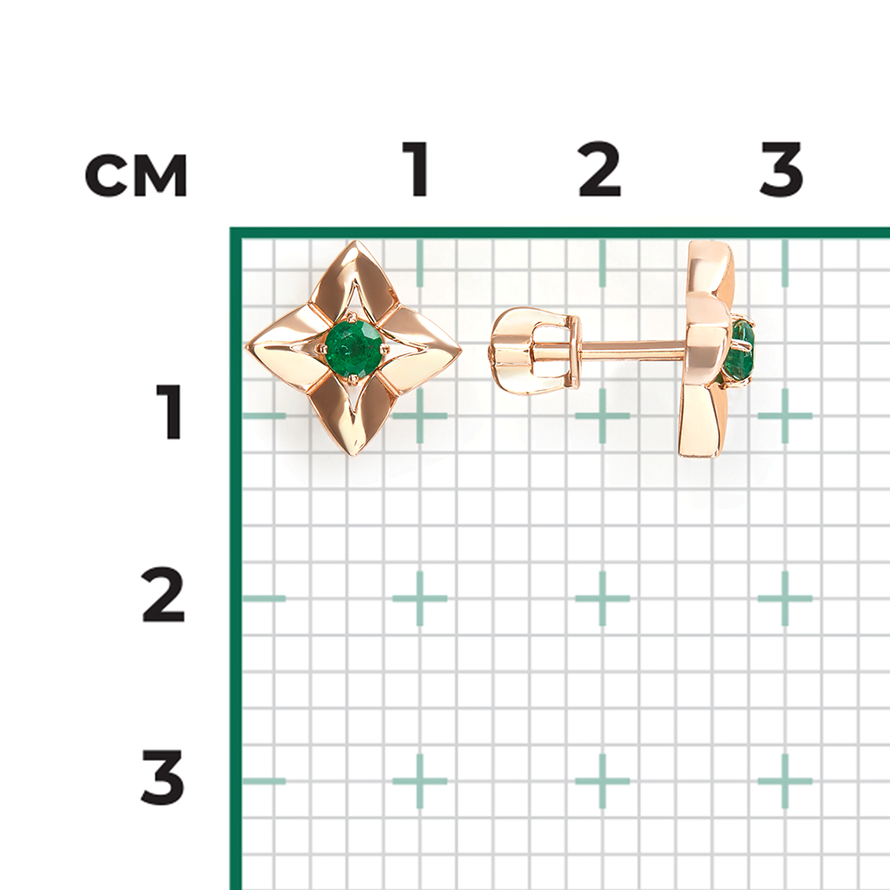 Rose gold stud earrings with emerald-006