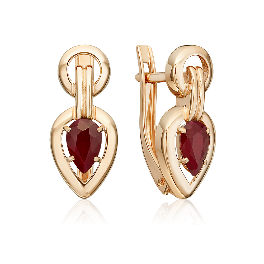 English lock earrings in red gold with ruby-051