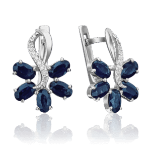 White gold English clasp earrings with sapphires and diamonds-004