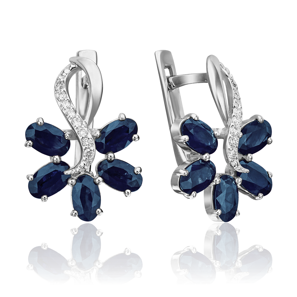 White gold English clasp earrings with sapphires and diamonds-004
