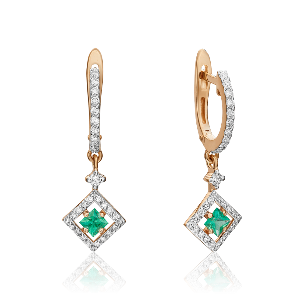 English Lock Earrings in Rose Gold Emerald and Diamond-044