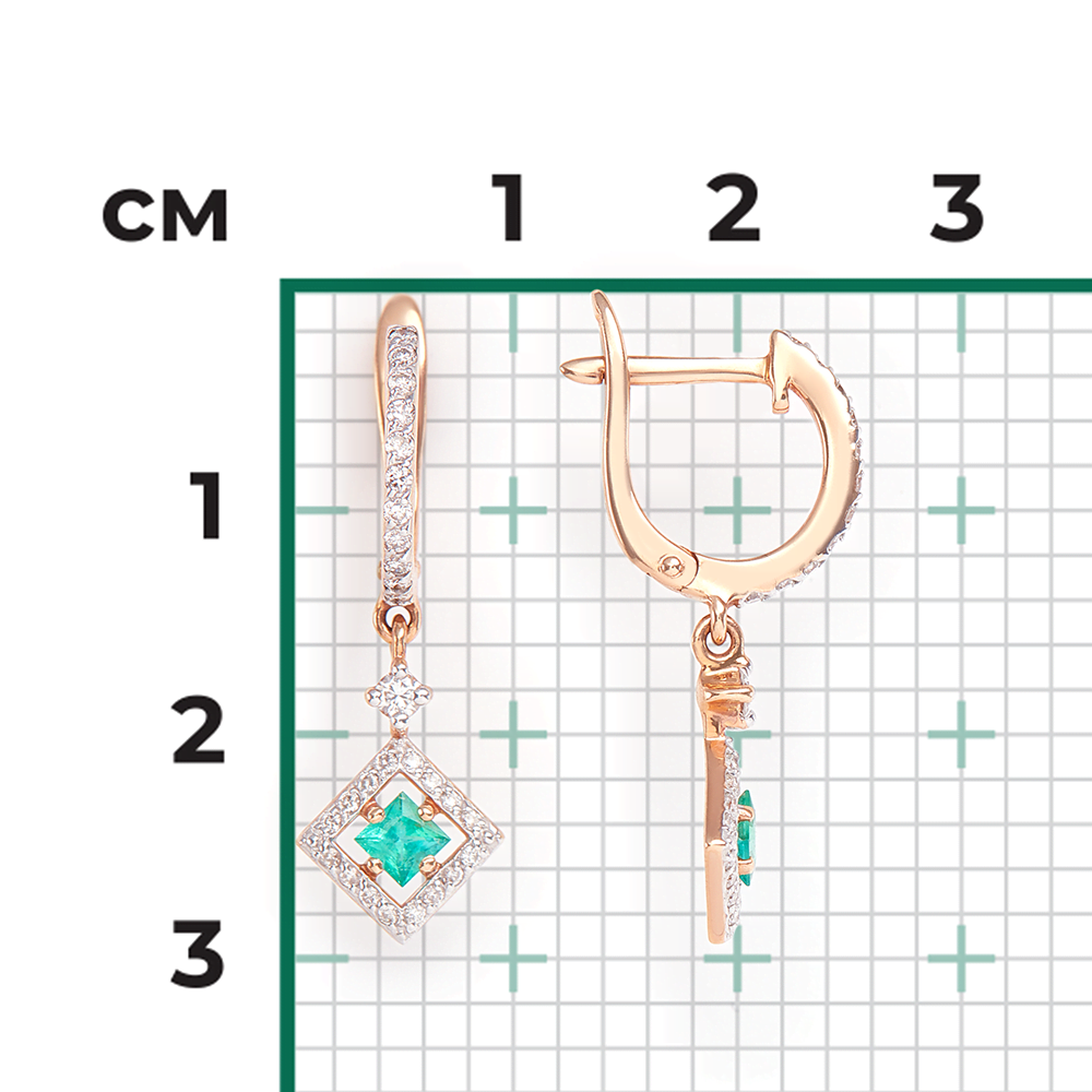 English Lock Earrings in Rose Gold Emerald and Diamond-044
