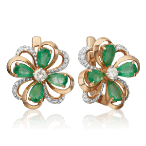 English Lock Earrings in Rose Gold with emeralds and diamonds-036