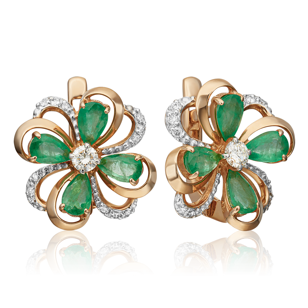 English Lock Earrings in Rose Gold with emeralds and diamonds-036