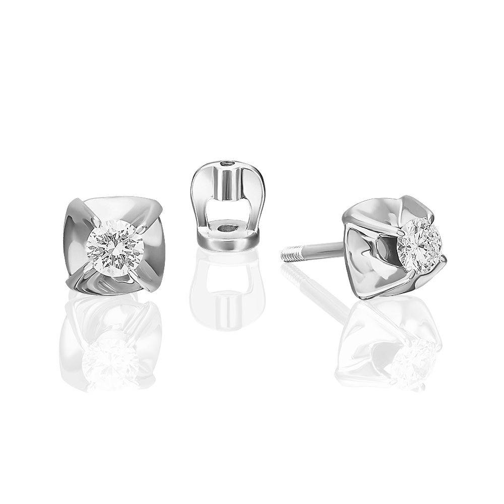 Stud Earrings in white gold with a diamond-035