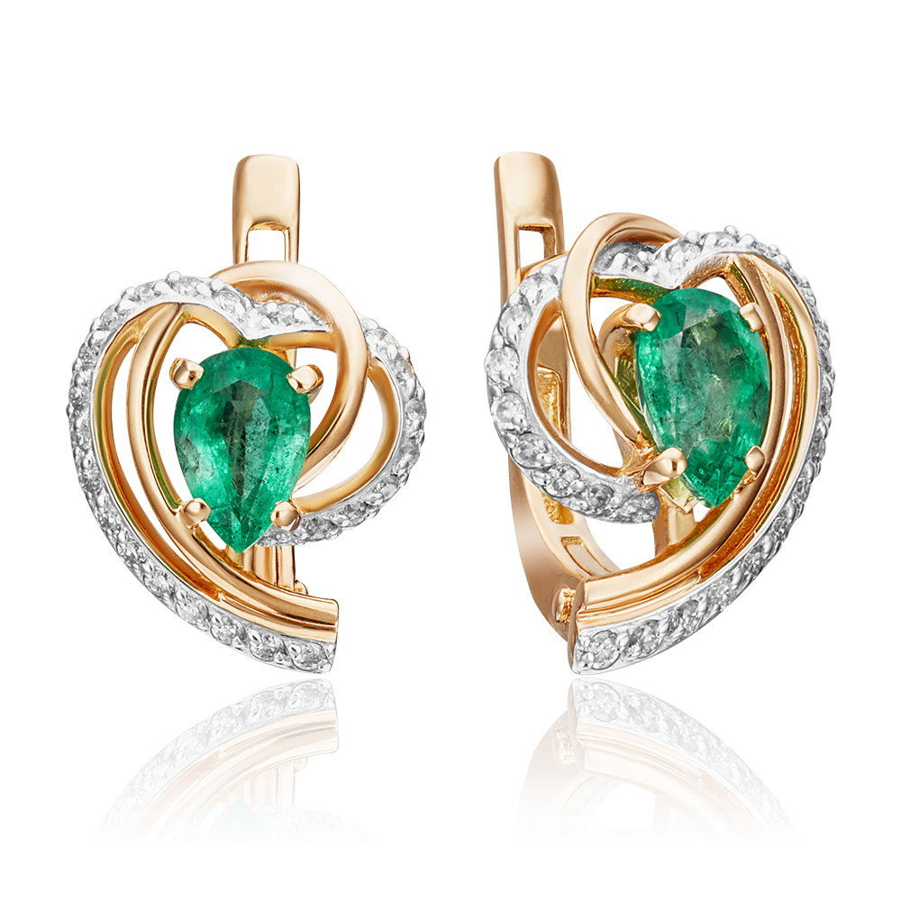 English Lock Earrings in Rose gold with Emerald and Diamonds-041