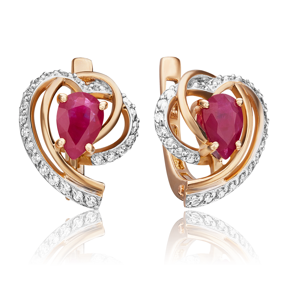 English Lock Earrings in Rose gold with ruby and Diamonds-031