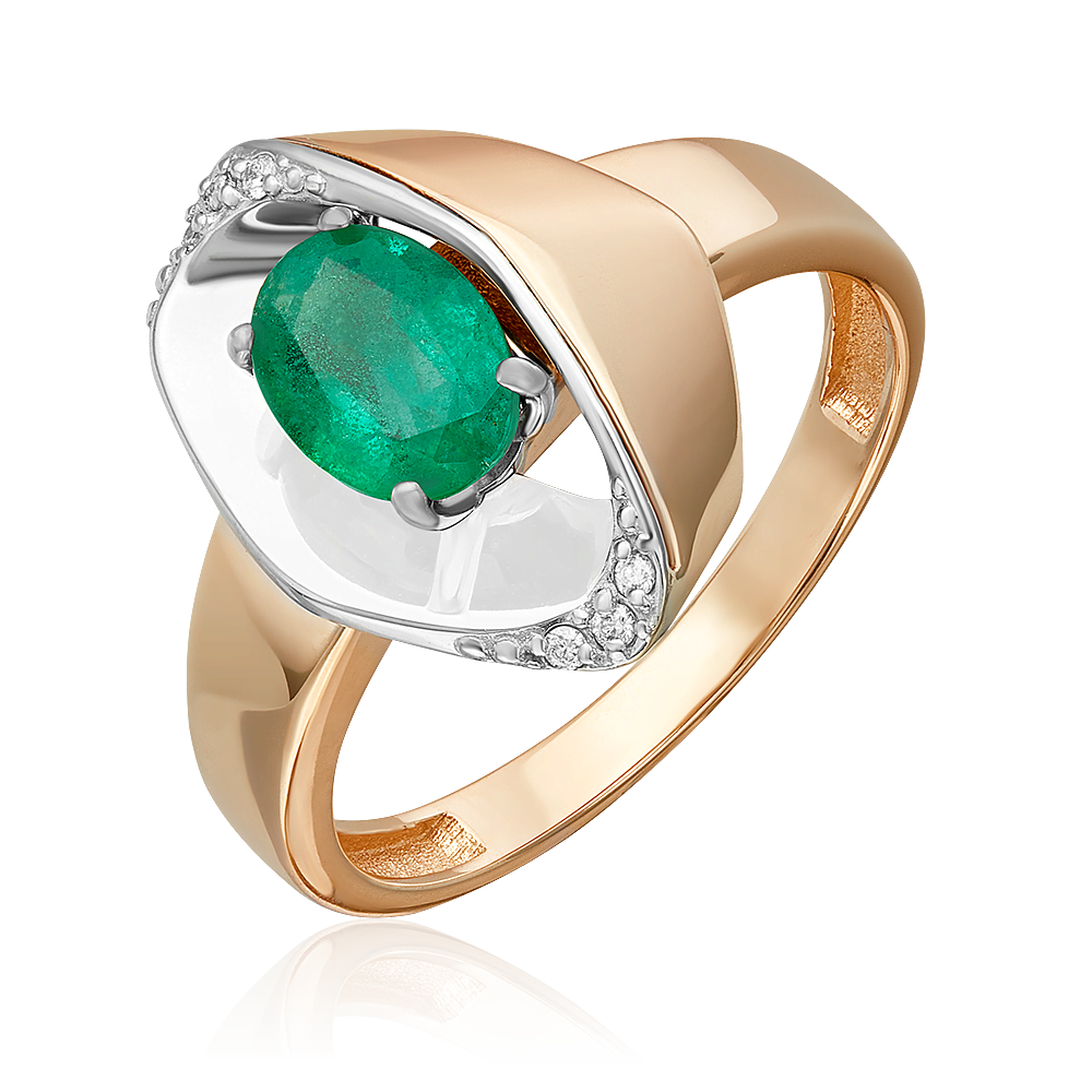 Combined gold ring with emerald and diamonds-060