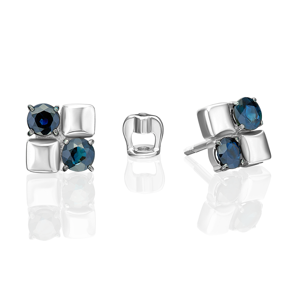 Stud Earrings in White Gold with Sapphires-038