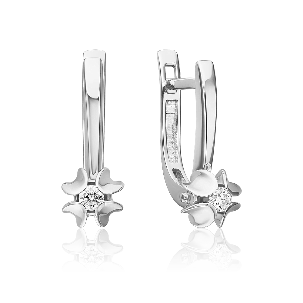 White Gold Diamond English Lock Earrings-027