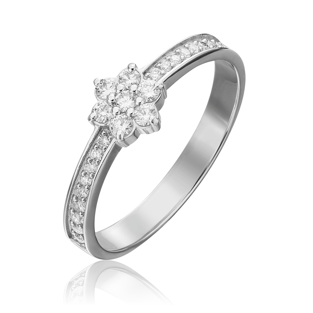 White Gold Diamond Flower Ring-019