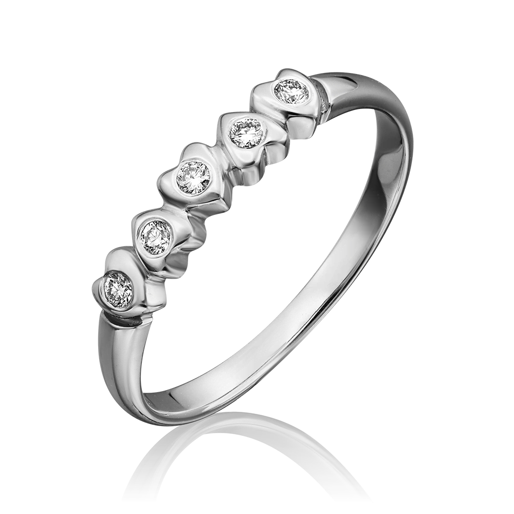 White Gold Ring with Five diamonds in hearts-051