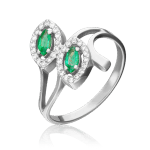 White gold ring with emeralds and diamonds-095
